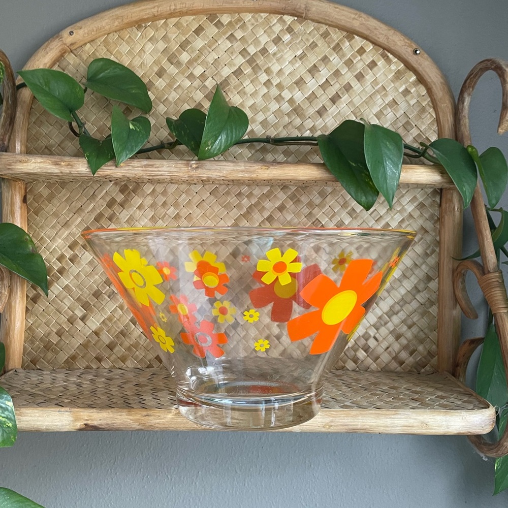 Vintage 60s/70s MCM mod atomic floral Libbey glass serving bowl dish kitchen